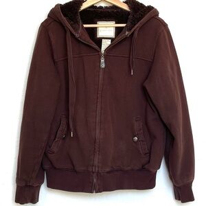 Green Tea Women’s Large Brown Sherpa Lined Full Zip Sweatshirt Jacket
